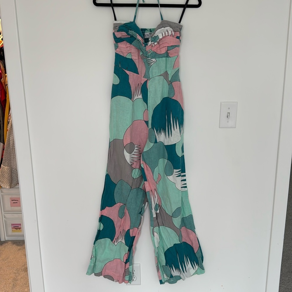 S/W/F Sweetheart Halter Linen Jumpsuit - Size S - Picture 4 of 10